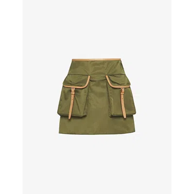PRADA RE-NYLON PATCH-POCKET MID-RISE RECYCLED-NYLON AND LEATHER MINI SKIRT