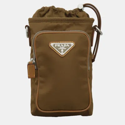 Pre-owned Prada Re-nylon Phone Bag In Brown