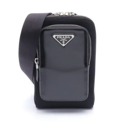 Prada Re-nylon Phone Case Shoulder Bag Leather Nylon In Black
