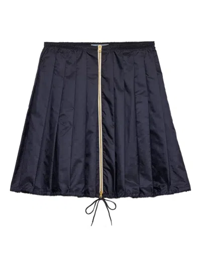 Prada Womens Blue Re Nylon Zip-up Pleated Woven Mini Skirt