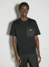 Prada Mens Black Re-nylon Logo-plaque Cotton-jersey T-shirt Xxl In Black