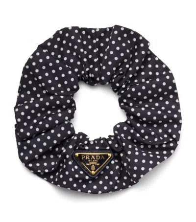 Prada Womens Blue Re-nylon Polka-dot Woven Scrunch In Navy