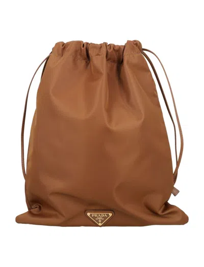 Prada Re-nylon Pouch In Brown