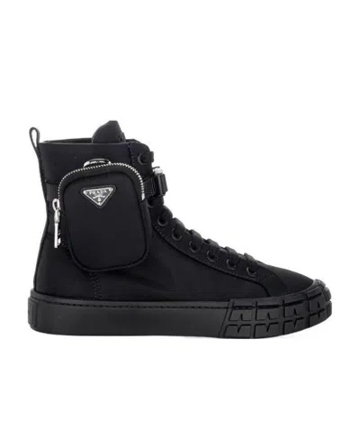 PRADA RE-NYLON POUCH DETAIL HIGH-TOP SNEAKERS