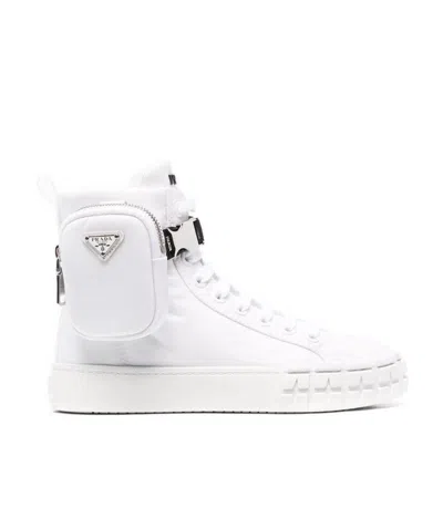 Prada Re-nylon Pouch Detail High-top Sneakers In White