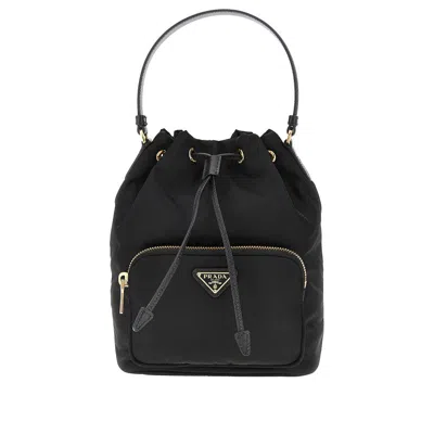 Prada Re-nylon ' Duet' Bucket Bag In Black