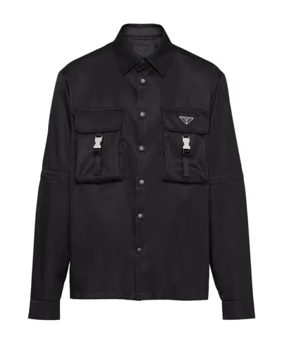Prada Re-nylon Press-stud Shirt In Black