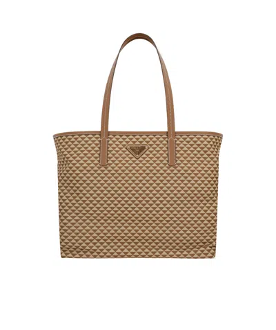 Prada Re-nylon Printed Handbag In Brown