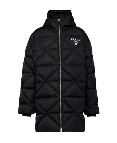 Prada Re-nylon Puffer Coat In Black