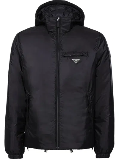 Prada Re-nylon Puffer Jacket With Detachable Hood In Blue