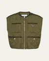 Prada Gesteppte Weste Mit Emailliertem Triangel-logo In Militare