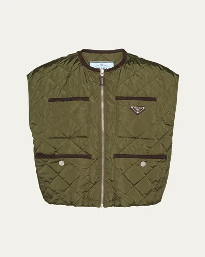 Prada Gesteppte Weste Mit Emailliertem Triangel-logo In Militare
