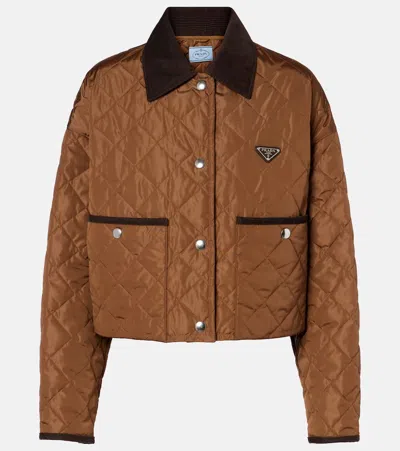 Prada Re-nylon Quilted Jacket In Brown