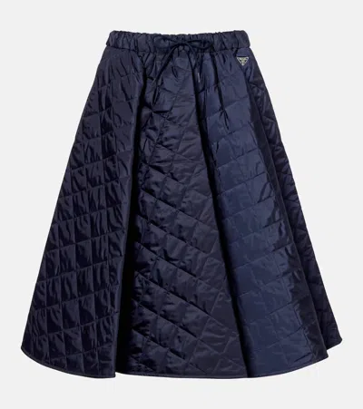 Prada Re-nylon Quilted Midi Skirt In Blue