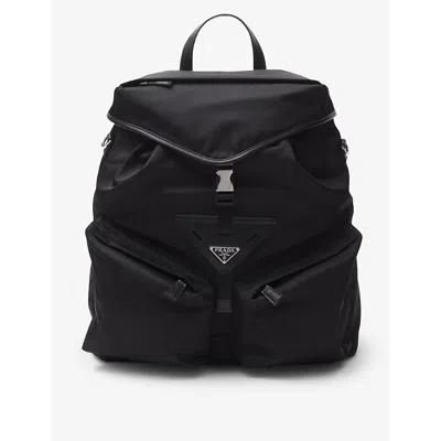 Prada Mens Black Re-nylon Recycled-nylon And Leather Backpack