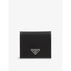 Prada Black Wallet With Classic Fold-over Design And Logo Plaque In Black
