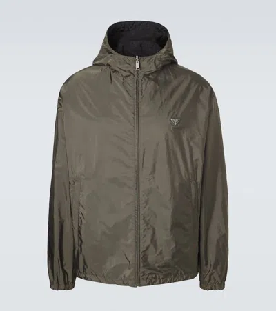 Prada Re-nylon Reversible Leather-trimmed Jacket In Green