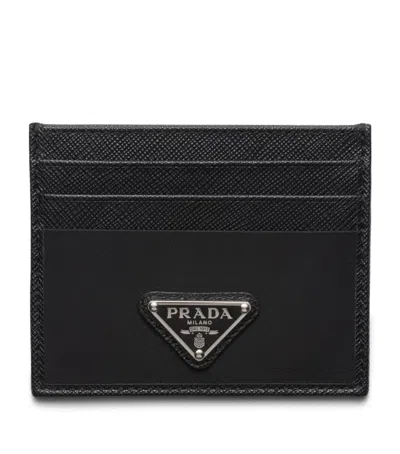 Prada Re-nylon And Saffiano Leather Cards Holder In Black