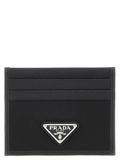 Prada Re-nylon And Saffiano Leather Cards Holder In Black