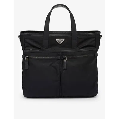 PRADA MENS BLACK RE-NYLON SAFFIANO LEATHER AND NYLON TOTE BAG