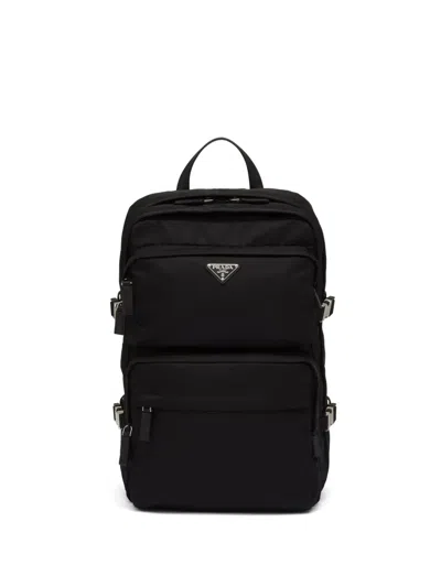 Prada Re-nylon And Saffiano Leather Backpack In Black