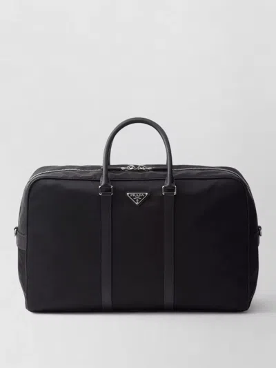 Prada Re Nylon Saffiano Leather Travel Duffel Bag In Black