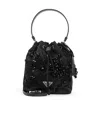 Prada Re-nylon Logo Plaque Bucket Bag In Black