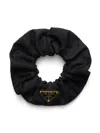 Prada Gathered Black Scrunchie With Triangular Logo Patch In Black