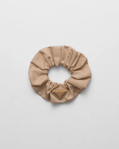 Prada Womens Powder Re-nylon Logo-plaque Woven Scrunch In Brown
