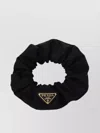 Prada Gathered Black Scrunchie With Triangular Logo Patch