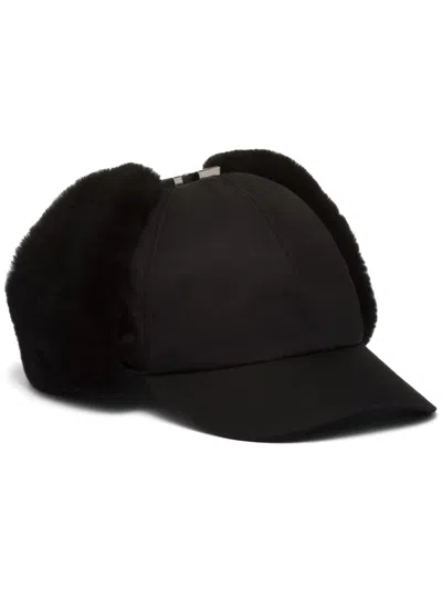 PRADA RE-NYLON SHEARLING-TRIM HAT