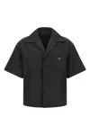 Prada Short Sleeve Collared Jacket Front Pocket In Black