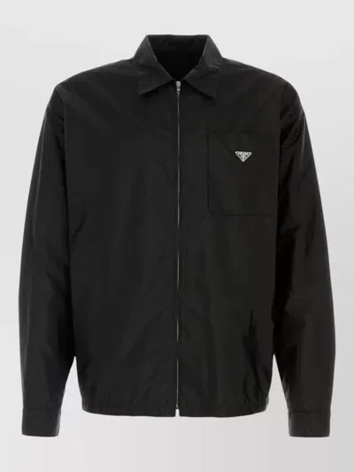 Prada Re Nylon Shirt Button Cuffs Collared Design In Black