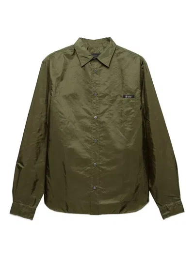 Prada Re Nylon Shirt Straight Cut Long Sleeves Chest Pocket In Green