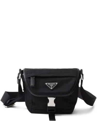 Prada Womens Black Re-nylon Brand-plaque Leather And Nylon Shoulder Bag
