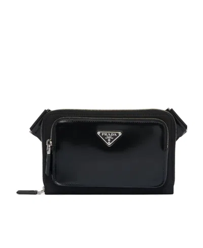 PRADA PRADA ENAMEL TRIANGLE LOGO SHOULDER BAG