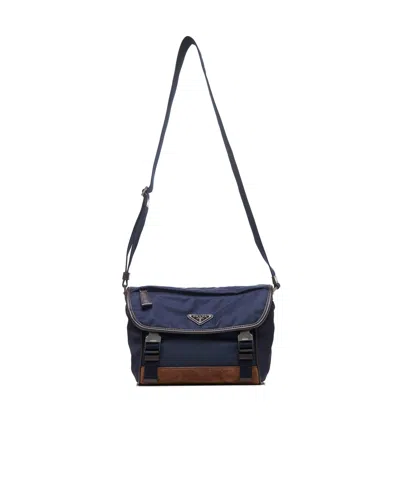 Prada Small Re-nylon And Leather Shoulder Bag In Black