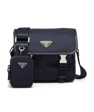 Prada Re-nylon And Saffiano Leather Shoulder Bag In Blue