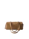 Prada Re-nylon And Leather Medium Top-handle Bag With Padlock In Brandy