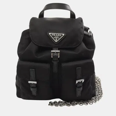 Pre-owned Prada Re-nylon Shoulder Bag Nylon Saffiano Leather Black