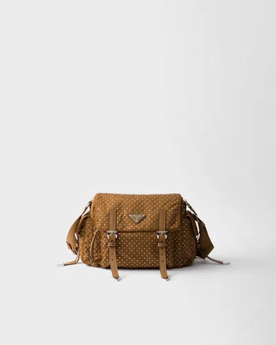Prada Re-nylon Shoulder Bag With Studs In Brandy