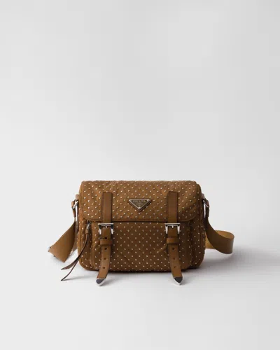 Prada Re-nylon Shoulder Bag With Studs In Brandy