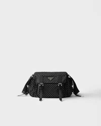 Prada Re-nylon Shoulder Bag With Studs In Schwarz