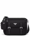 Prada Re-nylon Logo Plaque Crossbody Bag In Black