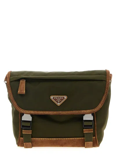 Prada Re-nylon Shoulder Strap Crossbody Bags Green In Musk Green/cocoa