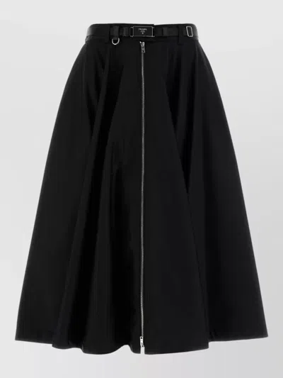 Prada Re Nylon Skirt Pleated Design Belted Waist In Black