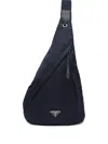 Prada Rucksack Aus Re-nylon Und Leder In Blue