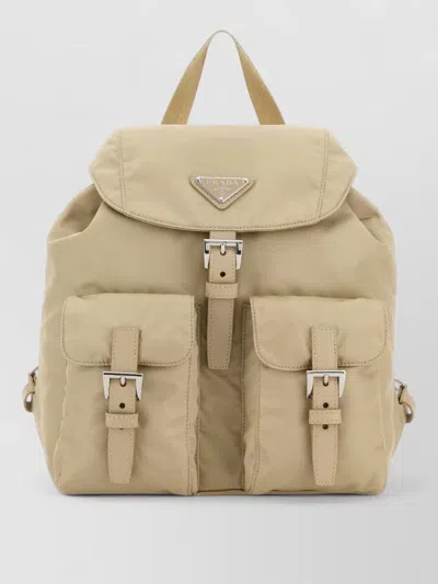 Prada Re Nylon Small Backpack Front Buckle Straps In Neutral