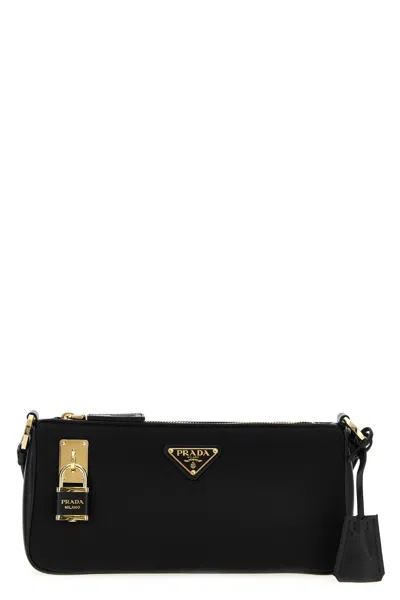 Prada Re-nylon And Leather Shoulder Bag In Black  