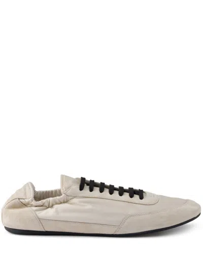 Prada Collapse Re-nylon And Suede Elasticized Sneakers In White
